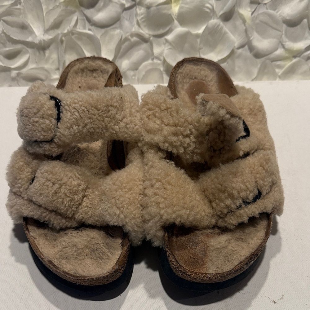 Birkenstock Cream Fuzzy Sandals